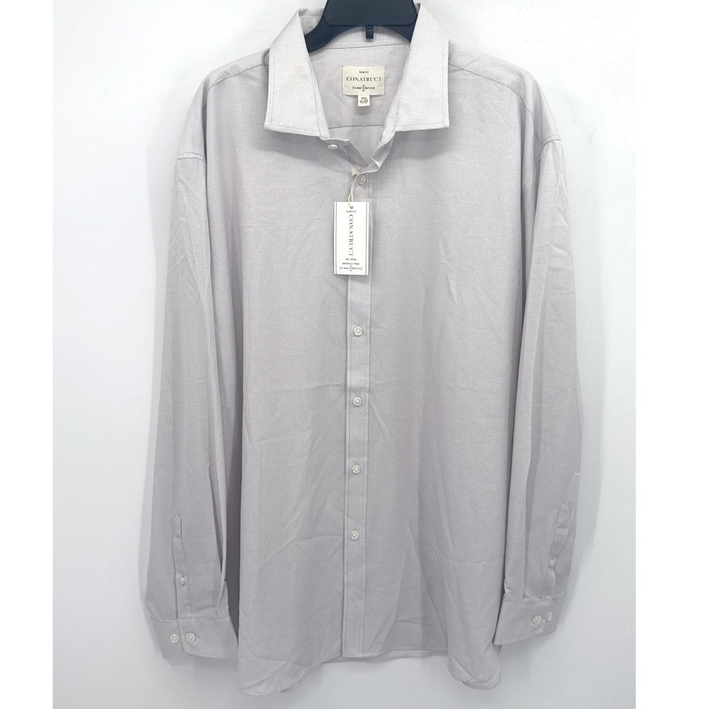 CON.STRUCT Mens Dress Shirt XXL Silver Slim Fit 4-Way Stretch No Iron NWT